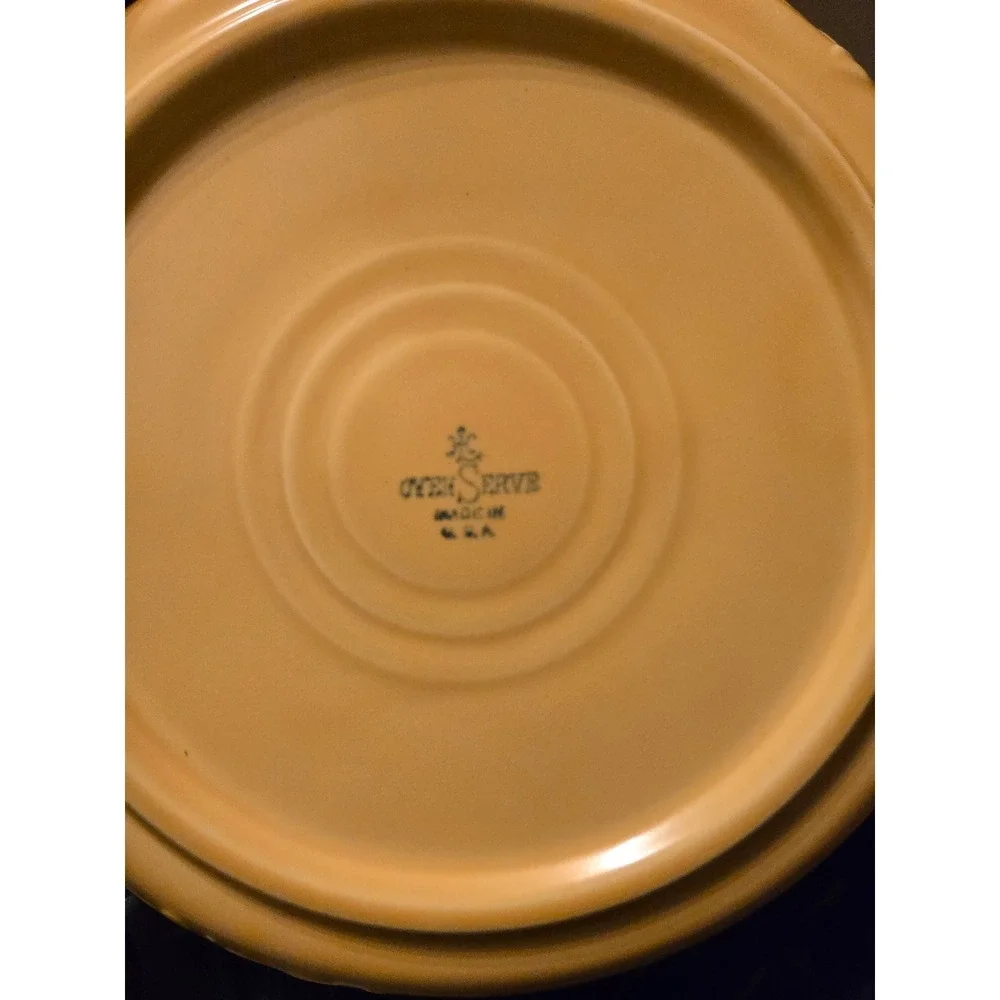 Vintage Homer Laughlin OvenServe Yellow Round Baking Dish Floral Embossed USA